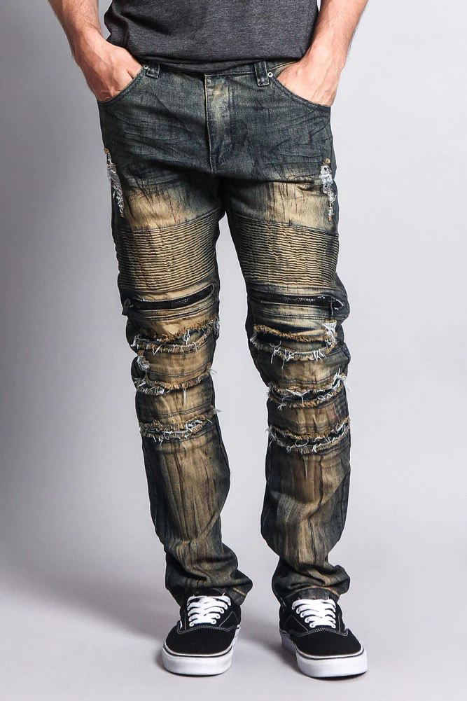 Zipper Cut Grease Wash Biker Jeans - Image 7