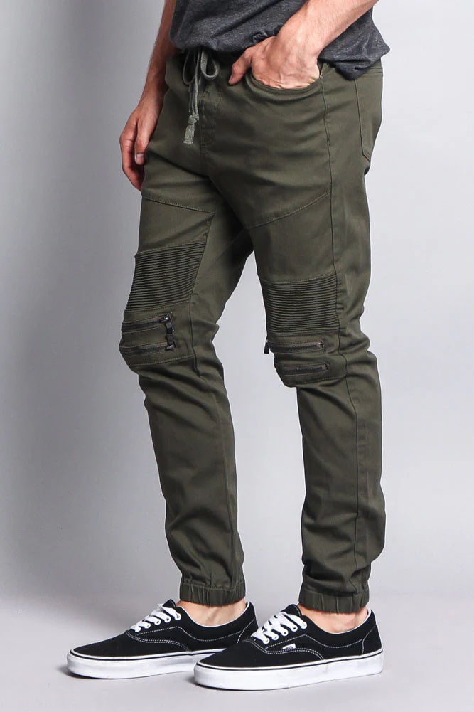 Zipper Knee Biker Twill Jogger Pants - Image 67